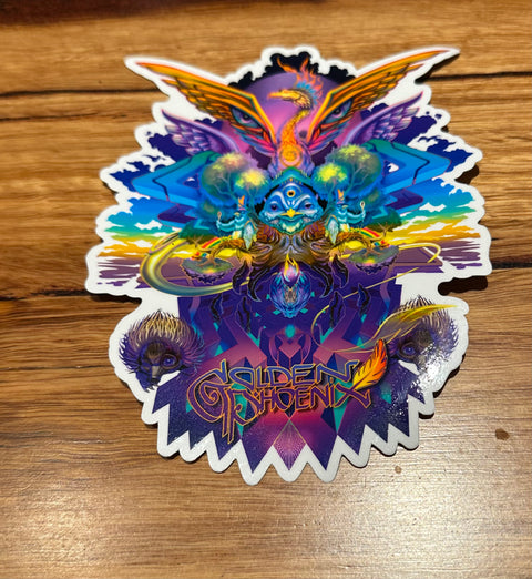 Golden Phoenix sticker from Black Vice Coffee Roasters, 12x15cm, featuring a detailed golden phoenix design on a white background.