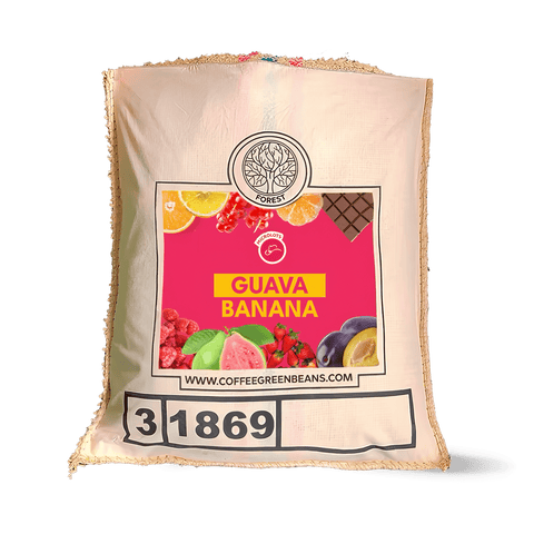 Fresh green coffee beans with guava and banana flavor, from My Store's GUAVA BANANA Distinctive flagship green coffee product.